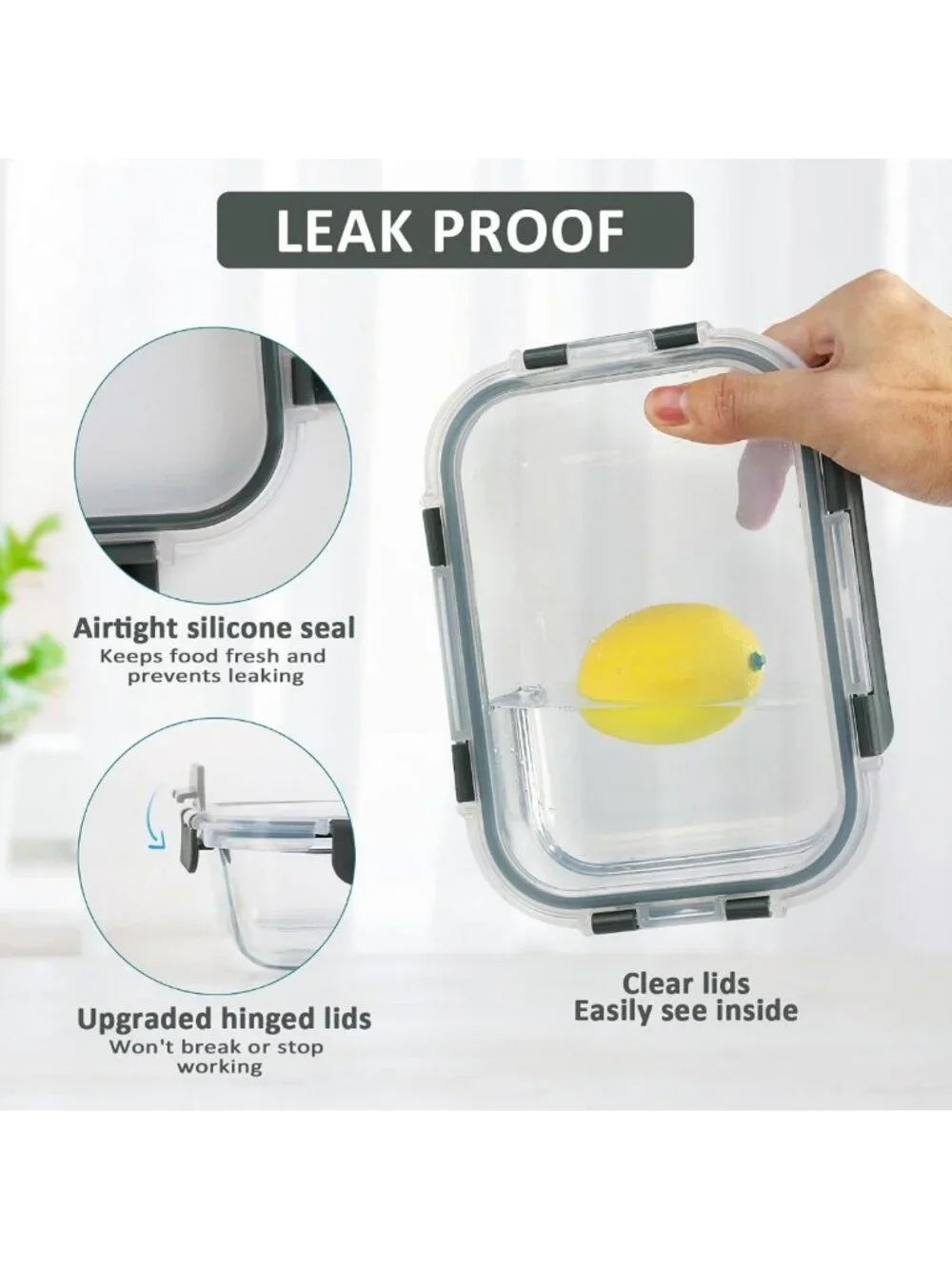 10 Pack Glass Food Storage Containers with Lids - Airtight, BPA-Free, Gray